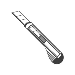 Office plastic paper knife isolated on white background. Retractable Knife icon in flat style. Cutter sign. Hand tools for repair and construction. Vector illustration EPS 10.