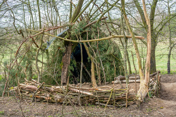 Hut made of twigs and old wood