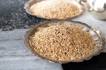 Indian Hindu Traditional Pooja. Vedic fire ceremony called Yagya. Indian wedding of vivah Yagya. items for the Indian Yajna ritual. the place of traditional Vedic sacrifice yagyashala