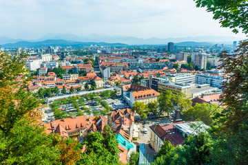 Fototapeta na wymiar Landscape of Ljubljana, aerial view, Slovenia