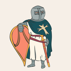 medieval knight, the member of Christian  military order cartoon