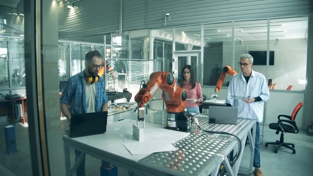 Science workers are conducting an experiment with bionic devices