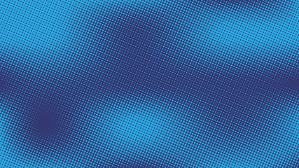 Bright Cobalt blue pop art background with halftone dots in retro comic style, template for design