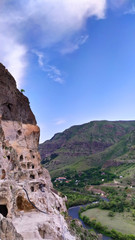 Fototapeta na wymiar Cave complex in the mountains. Georgia, Vardzia.