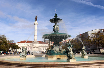 Obraz premium View of the King Pedro IV Square (popularly known as Rossio) in Lisbon, Portugal. It is located in the Baixa Pombalina (Pombaline Downtown).