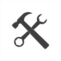 Wrench and hammer. Tools icon isolated on white background.