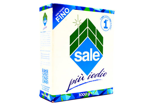 Italy - April 15, 2020: ITALKALI Fine Iodized SALT Extracted From The Saline Deposits Of Sicilian Subsoil. Produced And Packaged In Italy By ITALKALI