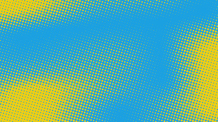 Blue and yellow pop art background in retro comic style with halftone dotted design, vector illustration eps10
