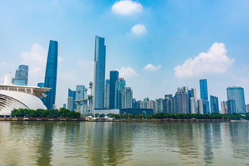 Fototapeta na wymiar GUANGZHOU, CHINA, 18 NOVEMBER 2019: Guangzhou New Town business district on the Pearl River