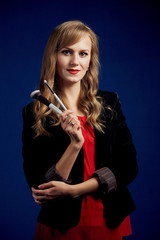 young woman with makeup brush