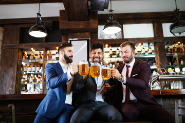 People, men, leisure, friendship and celebration concept