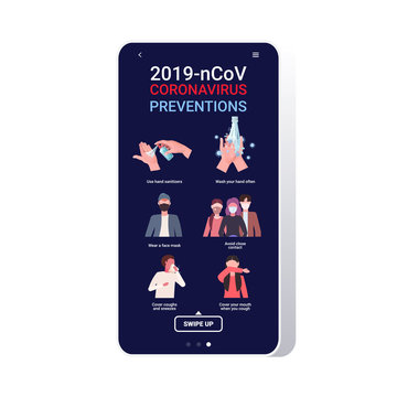 basic protective measures coronavirus prevention protect yourself from 2019-nCoV healthcare concept important information guidance to stay healthy smartphone screen mobile app vector illustration