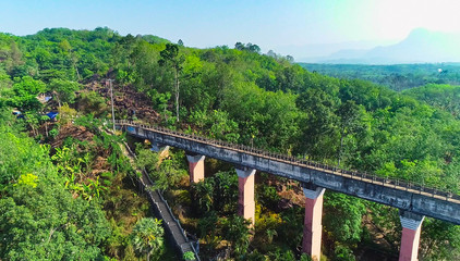 Aerial top view drone shot of Hanging Bridge