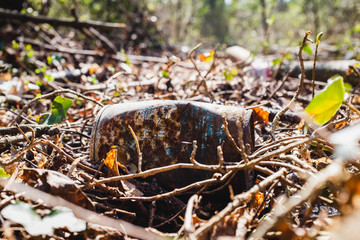 soda can rotting in the forest