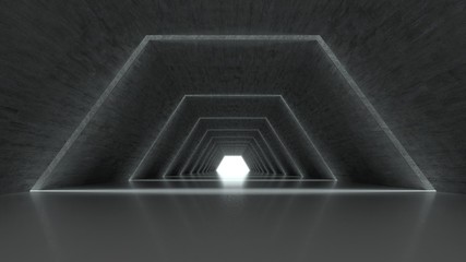 Empty abstract concrete tunnel and lateral lights, Interior concept background .3d image