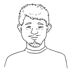 Vector Outline Avatar - Asian Man with Moustache and Beard.