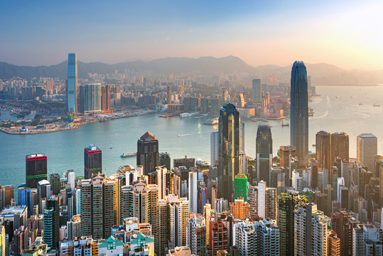 Hong Kong city, amezing skyline from Victoria peak, China
