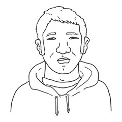 Vector Outline Avatar - Asian Man in Hoodie.