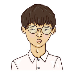 Vector Cartoon Avatar - Young Asian Man in Eyeglasses.