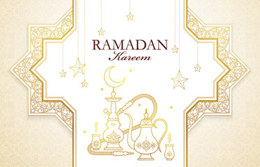 Vector cards for Ramadan Kareem greeting. Gold decor for Ramadan month.