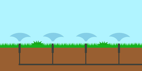 Sprinkler system for automatic watering and irrigation of lawns flower beds plants flowers scheme circuit outline. layout drawing vector