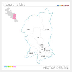 Obraz premium 京都市の地図・Kyoto city（白地図）