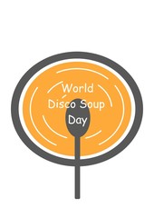 Illustration on the theme of food. A bowl of soup and a spoon. World Disco Soup Day. Carrot soup.
