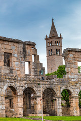 Fototapeta premium The Roman Arena with a surrounding architecture in Pula town, Croatia, Europe.