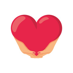 hand with heart on white background