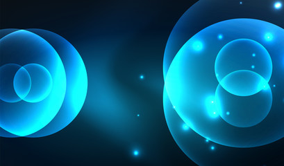 Glowing neon shiny transparent abstract geometric shapes with light effects. Techno futuristic vector abstract background For Wallpaper, Banner, Background, Card, Book Illustration, landing page