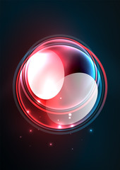 Glowing neon shiny transparent bubbles, glass circles or bio cell concept. Techno futuristic vector abstract background For Wallpaper, Banner, Background, Card, Book Illustration, landing page