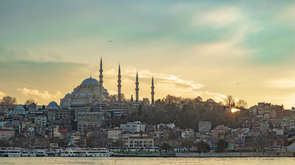 blue mosque istanbul turkey, Sea, Buildings, City, Bosphorus, Sunset, Sky, Halic