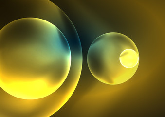 Glowing neon shiny transparent bubbles, glass circles or bio cell concept. Techno futuristic vector abstract background For Wallpaper, Banner, Background, Card, Book Illustration, landing page