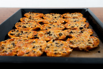 homemade hot sandwiches cooked with hands with different fillings lie in a protvin,quick sandwiches at home,fast food at home,vegetarian and meat sandwiches on one tray
