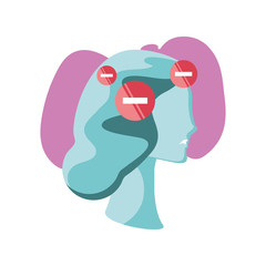 human head with minus sign on white background