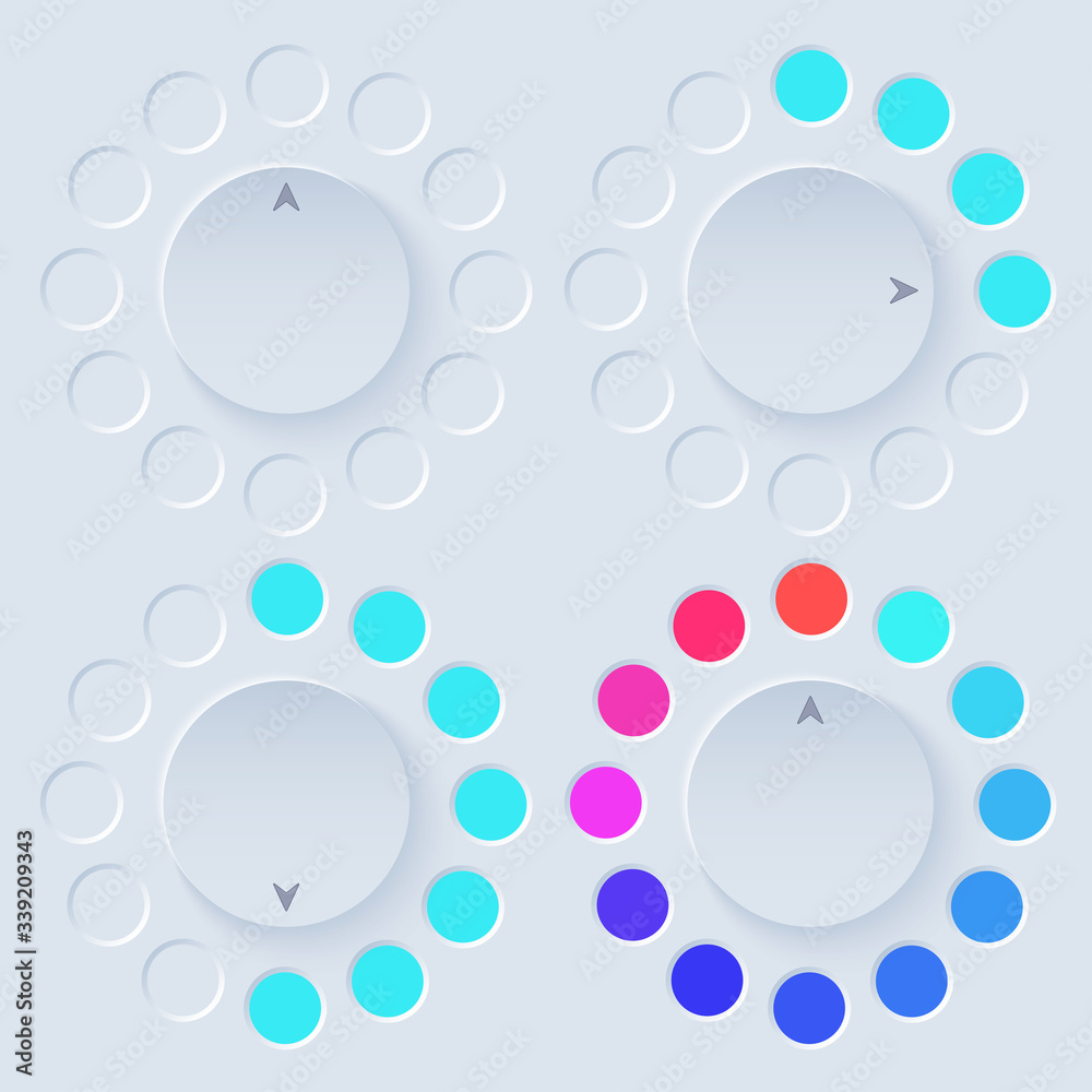 Wall mural neumorphic ui circle light set. workflow graphic elements in skeuomorph trend design. circular eleme