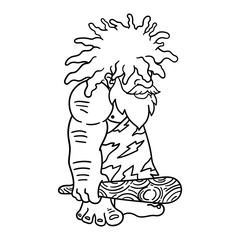 Caveman wearing Sabertooth leather clothing and carrying a Bat Coloring Book Cartoon Vector