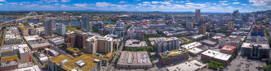 Panorama of Downtown Portland Oregon on a Sunny Day	