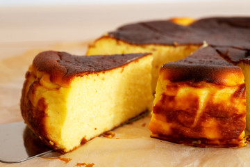 homemade delicious basque burnt cheesecake - obrazy, fototapety, plakaty
