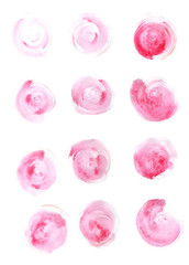 background with pink watercolor circles, roses.