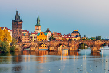 Obraz na płótnie Canvas Prague - amazing view on old town, Charles bridge and Vltava river, Czech Republic 
