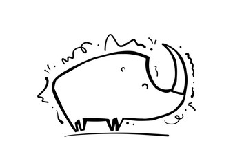 Hand drawn cartoon rhinoceros. Sketch line design.