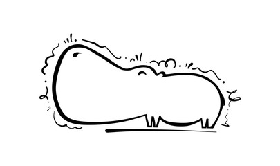 Hand drawn cartoon hippo. Sketch line design.