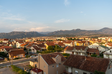 The view of Podgorica, the capital city of Montenegro during the sunset time. August 2019