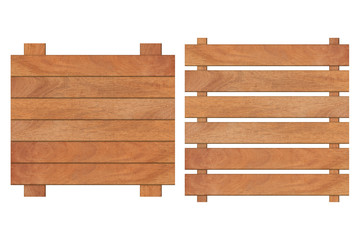 Set of Brown wooden fence isolated on white background with parallel plank old. Object with clipping path