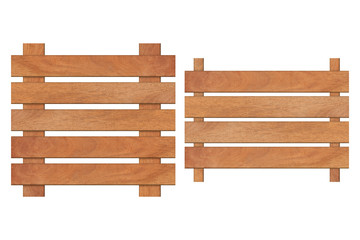 Set of Brown wooden fence isolated on white background with parallel plank old. Object with clipping path