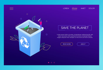 Save the planet - modern colorful isometric vector web banner