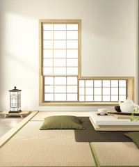 low table and pillow interior mock up Chinese style Room interior. 3D rendering