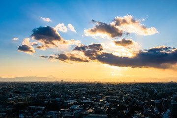 東京 夕方 練馬区役所 展望ロビーから 西側