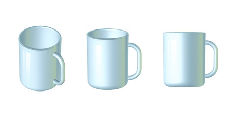 Mug mock up, vector cup mock-up isolated on white background, mugs in different position for your design, 3d rendering